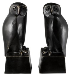 4251287774344 - Designer Bronze Eulen BuchstÃ¼tzen 2er Set - Luxus Bronzefiguren