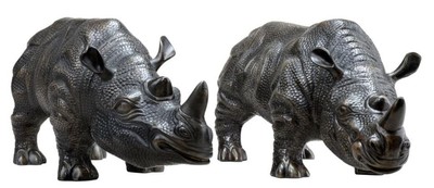 4251287774672 - Luxus Bronzefiguren 2er Set NashÃ¶rner 15 x 445 x H 20 cm - Edel & Prunkvoll