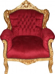 4251287774986 - Barock Sessel Lord Bordeauxrot   Gold 78 x 58 x H 100 cm - Antikstil Sessel