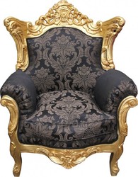 4251287775419 - Barock Sessel Al Capone Schwarz Muster   Gold 85 x 65 x H 127 cm
