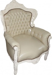 4251287775471 - Barock Sessel King Creme   Creme Lederoptik - Antik MÃ¶bel