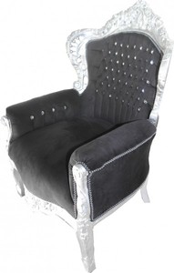 4251287775495 - Barock Sessel King Schwarz   Silber mit Bling Bling Glitzersteinen 85 x 85 x H 120 cm