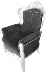 4251287775495 - Barock Sessel King Schwarz   Silber mit Bling Bling Glitzersteinen 85 x 85 x H 120 cm