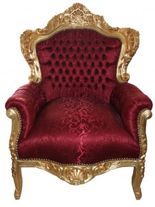 4251287775532 - Barock Sessel King Bordeaux Musterstoff   Gold - Barock MÃ¶bel
