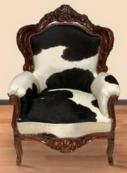 4251287775655 - Sessel King Kuhfell Schwarz-WeiÃ   Braun 85 x 85 x H 120 cm - Luxus Barock Sessel