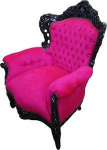4251287775679 - Sessel King Pink   Schwarz mit Bling Bling Glitzersteinen - Barock Kollektion