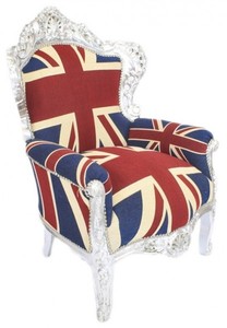 4251287775709 - Barock Sessel King Englische Flagge Union Jack   Silber - Barock England Sessel