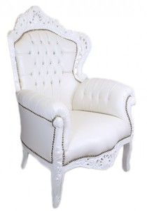 4251287775730 - Barock Sessel King WeiÃ Lederoptik mit Bling Bling Glitzersteinen - Luxus Barock MÃ¶bel