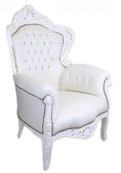 4251287775730 - Barock Sessel King WeiÃ Lederoptik mit Bling Bling Glitzersteinen - Luxus Barock MÃ¶bel