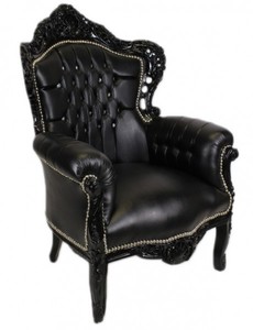 4251287775785 - Barock Sessel King Schwarz Lederoptik mit Bling Bling Glitzersteinen - Luxus Kollektion