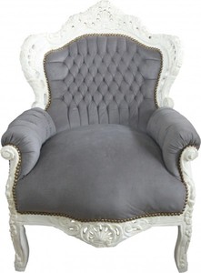4251287775884 - Barock Sessel King Grau   Creme 85 x 85 x H 120 cm - Antikstil MÃ¶bel