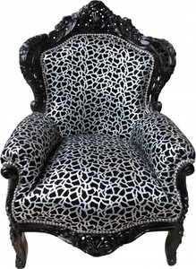 4251287775891 - Barock Sessel King Silber Schwarz Muster   Schwarz 85 x 85 x H120 cm