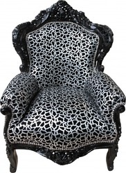 4251287775891 - Barock Sessel King Silber Schwarz Muster   Schwarz 85 x 85 x H120 cm