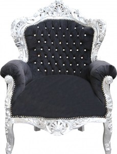 4251287775914 - Barock Sessel King Schwarz   Silber Glitzersteinen - Barock WohnzimmermÃ¶bel
