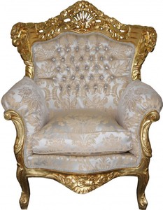 4251287775945 - Barock Sessel King Mod2 Creme Gold Muster   Gold mit Glitzersteinen 85 x 60 x H 116 cm