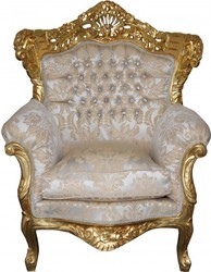 4251287775945 - Barock Sessel King Mod2 Creme Gold Muster   Gold mit Glitzersteinen 85 x 60 x H 116 cm