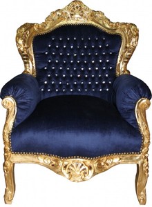 4251287775983 - Barock Sessel King royalblau   gold mit Bling Bling Glitzersteinen - Antikstil Sessel