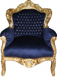 4251287775983 - Barock Sessel King royalblau   gold mit Bling Bling Glitzersteinen - Antikstil Sessel