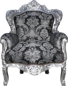 4251287775990 - Barock Sessel King Schwarz Muster   Silber 85 x 85 x H 120 cm - Limited Edition Model