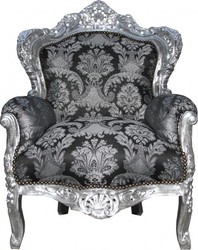 4251287775990 - Barock Sessel King Schwarz Muster   Silber 85 x 85 x H 120 cm - Limited Edition Model