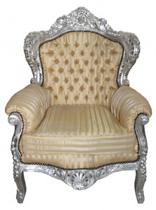 4251287776041 - Sessel King Mod2 Gold   Beige Streifen   Silber - Barock Sessel