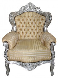 4251287776041 - Sessel King Mod2 Gold   Beige Streifen   Silber - Barock Sessel