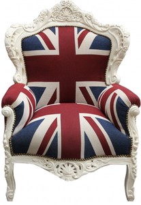 4251287776072 - Barock Sessel King Union Jack   Creme 85 x 85 x H 120 cm - Barock England Sessel
