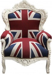 4251287776072 - Barock Sessel King Union Jack   Creme 85 x 85 x H 120 cm - Barock England Sessel
