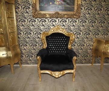 4251287776126 - Barock Sessel King Schwarz   Gold mit Glitzersteinen - Luxus Barock MÃ¶bel