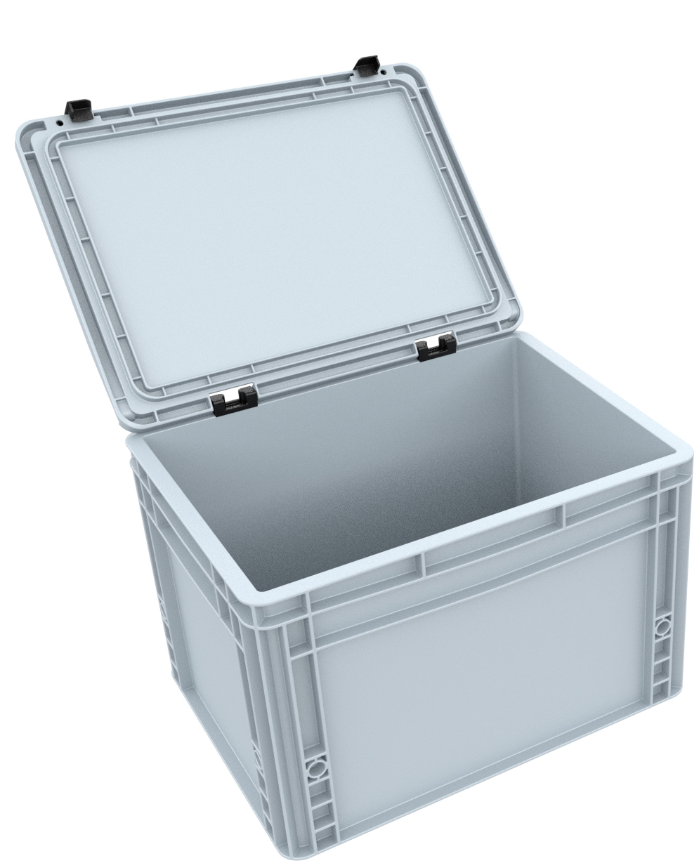 Auer Eurobehälter Mit Scharnierdeckel ED 64/27 HG – 56 Liter, 60x40x28,5 Cm, Grau, Stapelbar, Made In Germany
