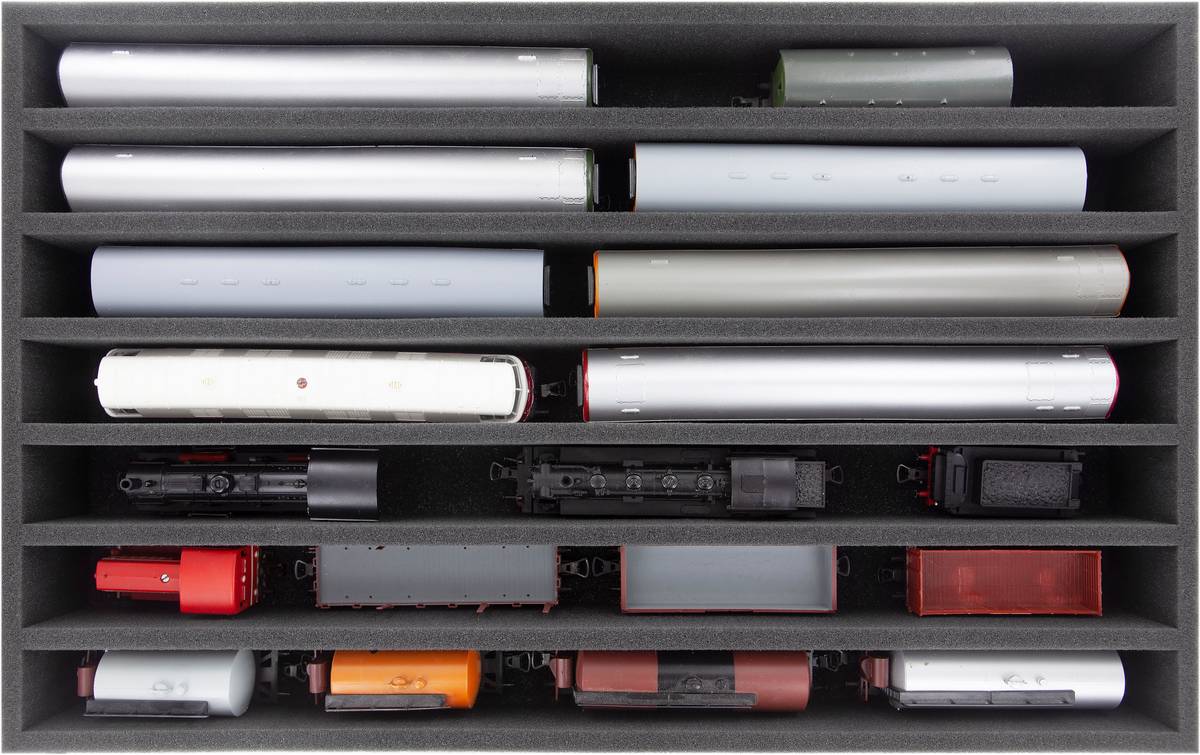 Feldherr 3 Pcs Value Pack Storage Box 4 Slots for H0 Gauge - Horizontal Compatible with Model Railway Locomotives, Wagons, Vehicles