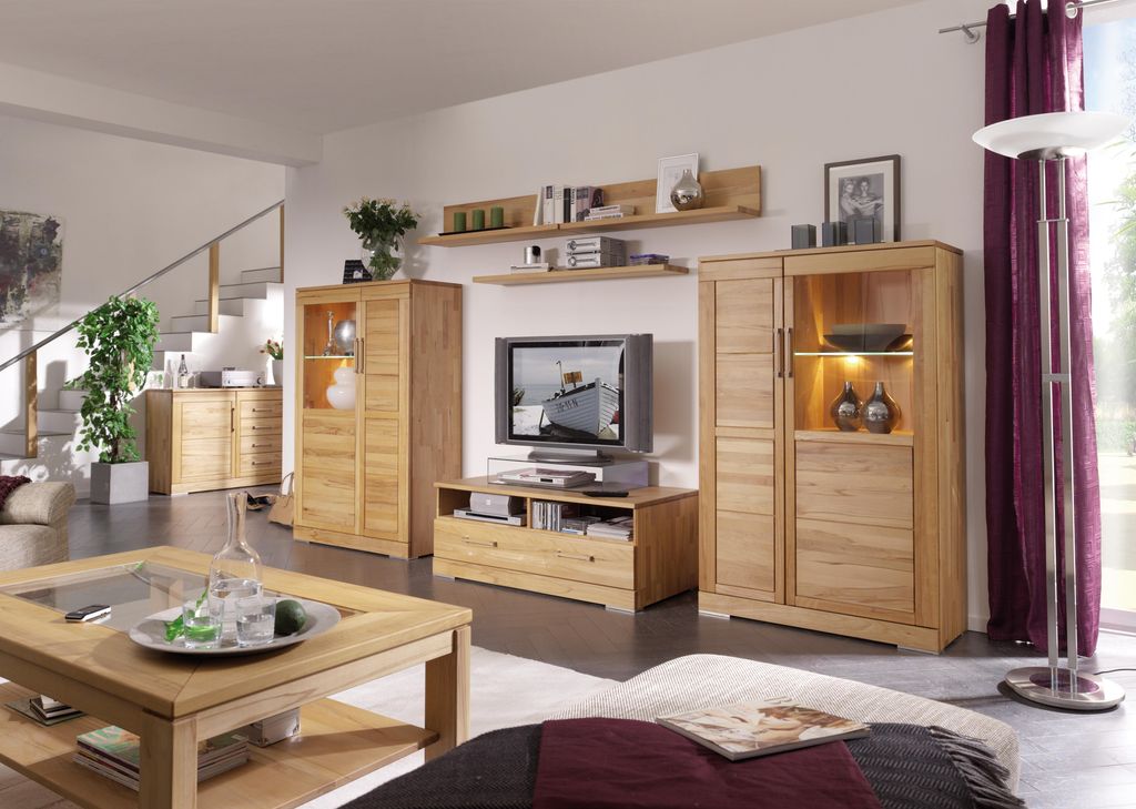 Kernbuche Wohnzimmer, wohnwand 7teilig casera - rotkernbuche massiv geölt/gewachst, Design ideen