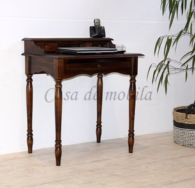massivholz sekretär mit aufsatz und gedrechselte beine arte povera dunkelbraun kolonial Casa de mobila Goslar massivholz sekretär mit aufsatz und gedrechselte beine arte povera dunkelbraun kolonial Casa de mobila Goslar
