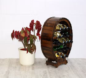 Massivholz Weinregal 18 Flaschenregal in Fassform Fichte massiv Braun nussbaumfarben Casa de mobila Goslar