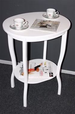 Beistelltisch oval 58x75x48cm VENEZIA Pappel massiv weiß lackiert Ovaler Teetisch mit Ablage VENEZIA 58x75x48cm Pappel massiv weiß lackiert Casa de mobila Goslar