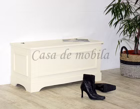 Massivholz Deckeltruhe mit stauraum 98x44x43cm DECOR Pappel massiv creme lackiert Casa de mobila Goslar