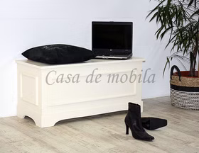 Holztruhe mit stauraum 98x44x43cm DECOR Pappel massiv creme lackiert Casa de mobila Goslar