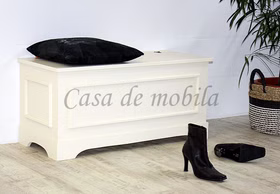 Massivholz Wäschetruhe 98x44x43cm DECOR Pappel massiv creme lackiert Casa de mobila Goslar
