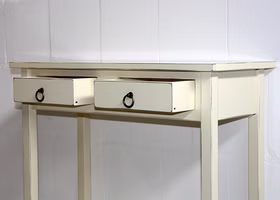 Konsolentisch 74x80x32cm 2 Schubladen 1 Ablageboden Pappel massiv creme antik lackiert