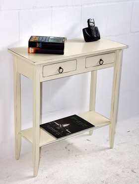 Konsolentisch 74x80x32cm 2 Schubladen 1 Ablageboden Pappel massiv creme antik lackiert