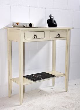 Massivholz Konsolentisch mit Ablage Decor 74x80x32cm Pappel massiv creme antik Casa de mobila Goslar