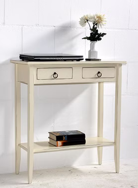 Massivholz Telefontisch mit Ablage Decor 74x80x32cm Pappel massiv creme shabby-chic Casa de mobila Goslar