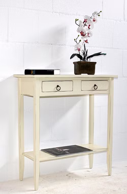 Massivholz Flurtisch mit Ablage Decor 74x80x32cm Pappel massiv creme shabby-chic Casa de mobila Goslar