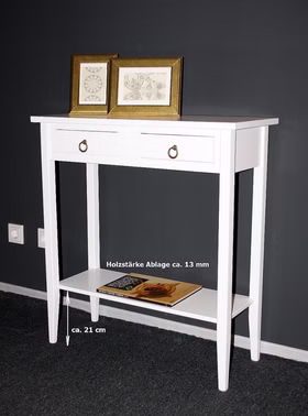 Konsolentisch 74x80x32cm 2 Schubladen 1 Ablageboden Pappel massiv weiß antik lackiert