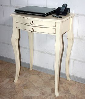 Konsolentisch 57x80x40cm, 2 Schubladen, Pappel massiv creme antik lackiert