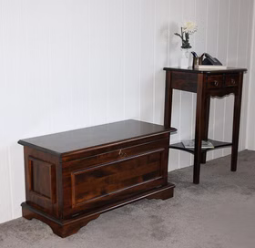 Konsolentisch 57x80x36cm DECOR Pappel nussbaumfarben lackiert Massivholz Dielenkonsole mit Schubladen und Ablage 57x80x36cm DECOR Pappel massiv braun nussbaumfarben Casa de mobila Goslar