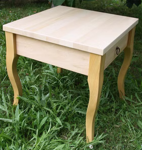 Massivholz Beistelltisch mit Schublade und gebogene beine 48x50x48cm Pappel massiv natur lackiert Casa de mobila Goslar