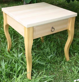 Massivholz Nachttisch mit Schublade und gebogene beine 48x50x48cm Pappel massiv natur lackiert Casa de mobila Goslar