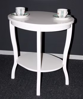 Beistelltisch oval 58x57x48cm VENEZIA Pappel weiß lackiert Massivholz Stubentisch mit ablageboden oval 58x57x48cm Pappel massiv weiß lackiert Casademobila Goslar