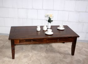 Massivholz Wohnzimmertisch mit Schubladen Breit 130 cm DECOR Braun kolonial nussbaumfarben casademobila Goslar Massivholz Wohnzimmertisch mit Schubladen Breit 130 cm DECOR Braun kolonial nussbaumfarben casademobila Goslar